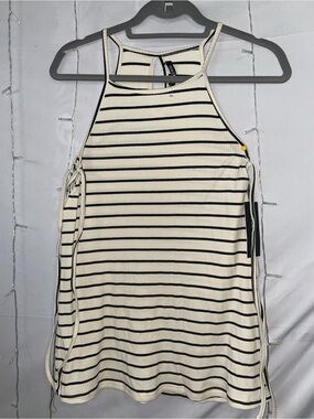 Doe & Rae Ivory and Black Striped Halter Tank